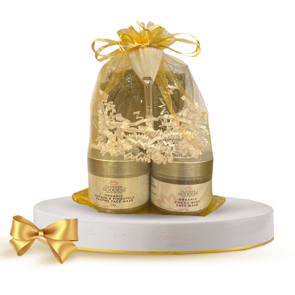 Set Regalo de Mascarillas Faciales Orgánicas – 2 Mascarillas + Diadema Spa + Brocha