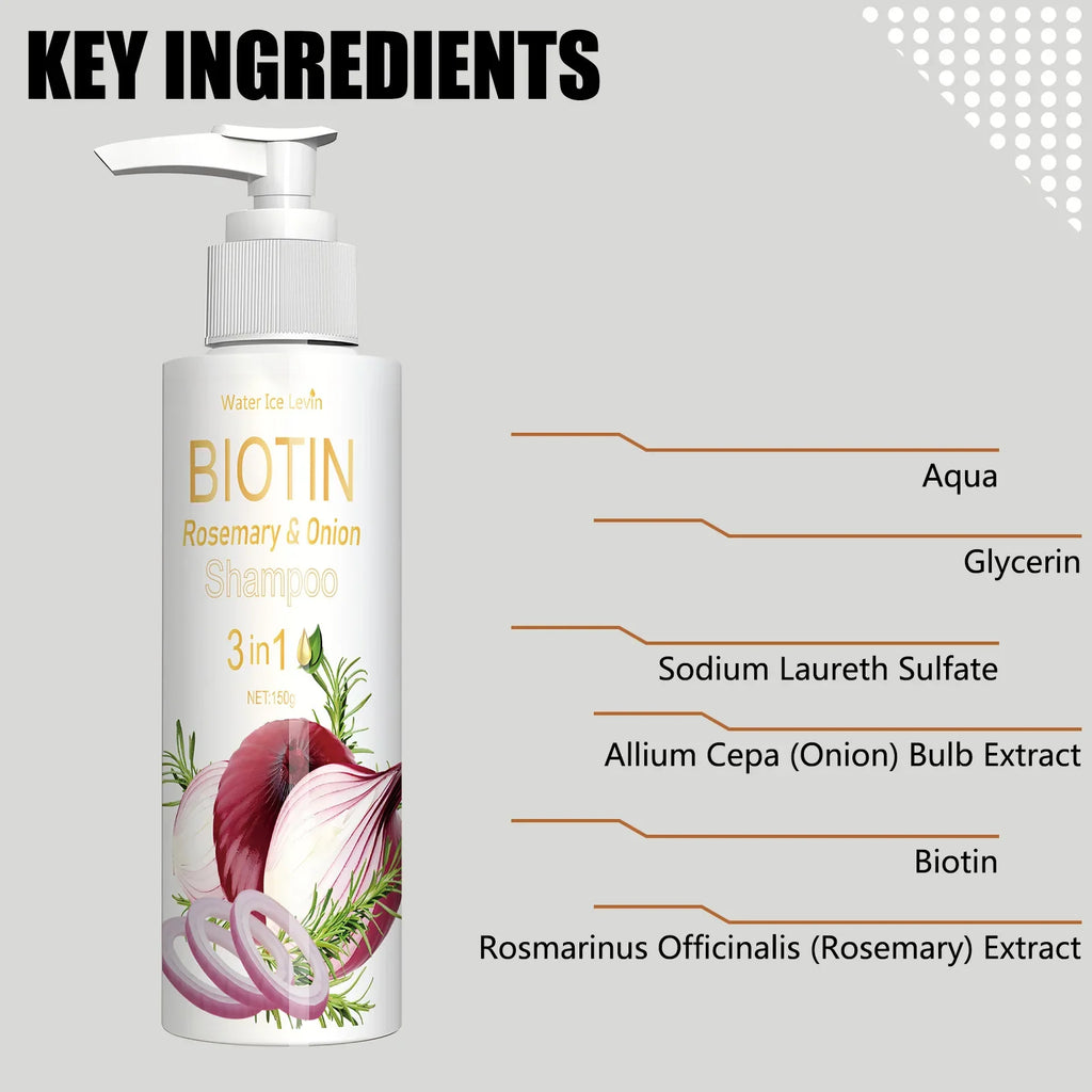 Shampoo 3 en 1 Biotina, Romero y Cebolla – Crecimiento, Fortaleza y Anticaida