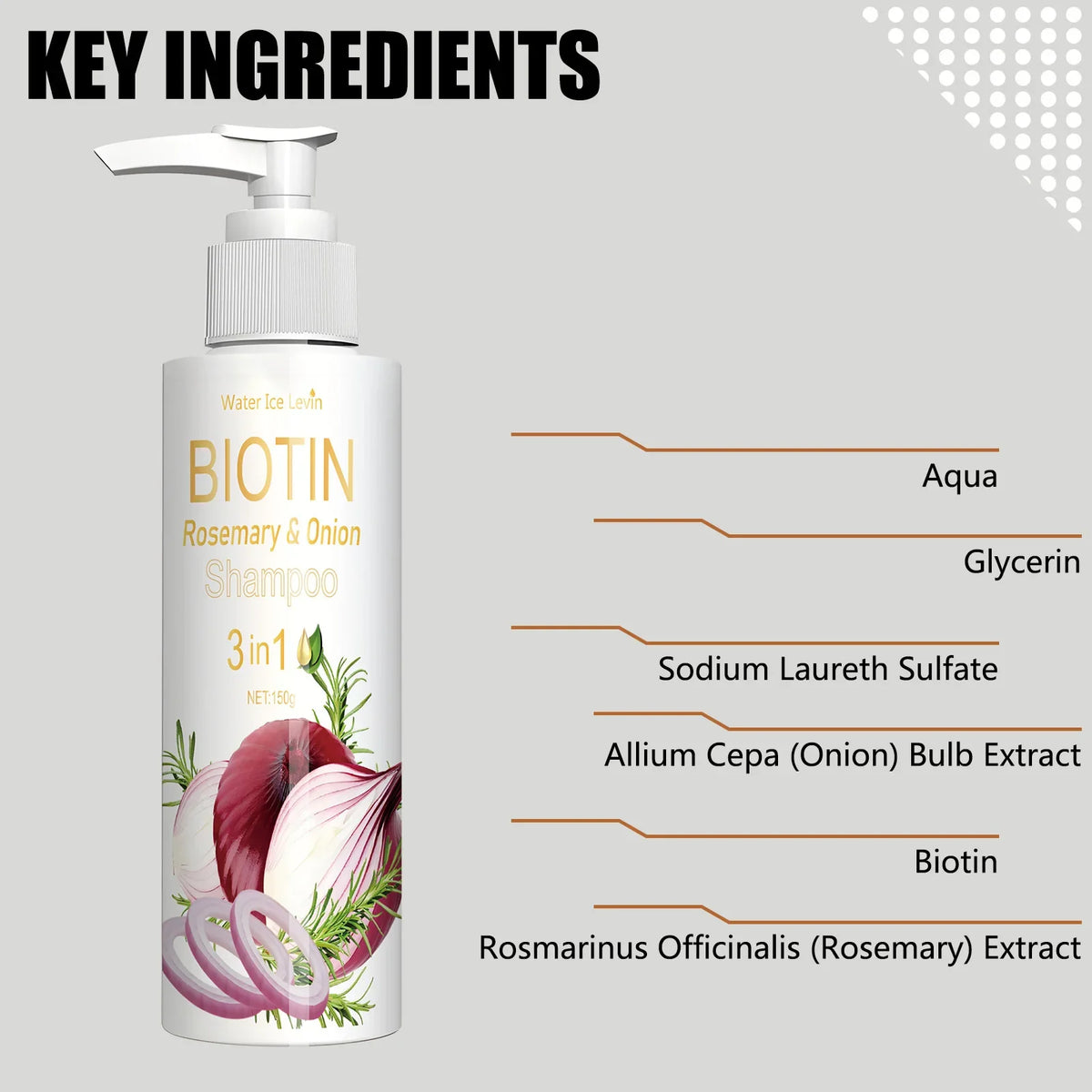Shampoo 3 en 1 Biotina, Romero y Cebolla – Crecimiento, Fortaleza y Anticaida