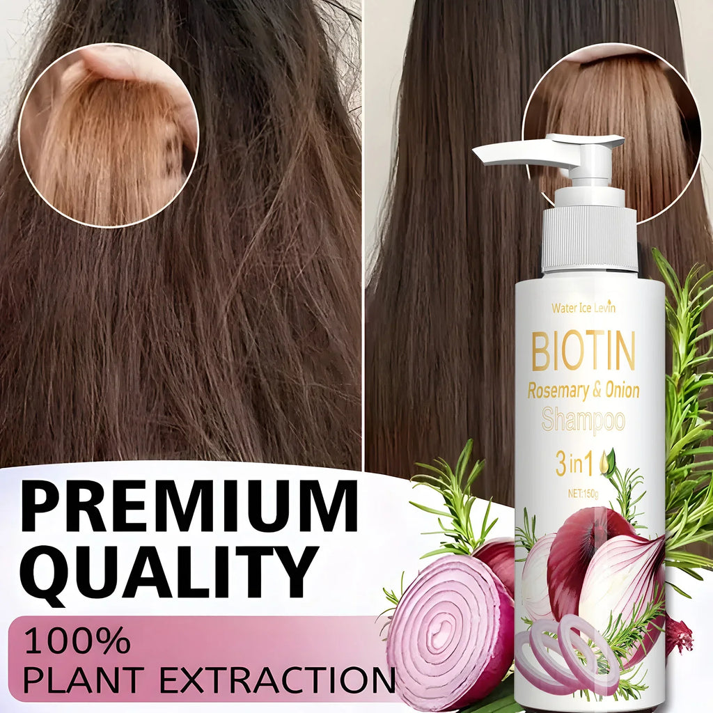 Shampoo 3 en 1 Biotina, Romero y Cebolla – Crecimiento, Fortaleza y Anticaida