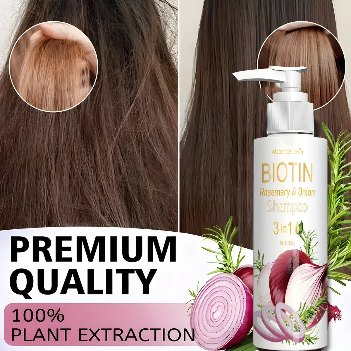 Shampoo 3 en 1 Biotina, Romero y Cebolla – Crecimiento, Fortaleza y Anticaida