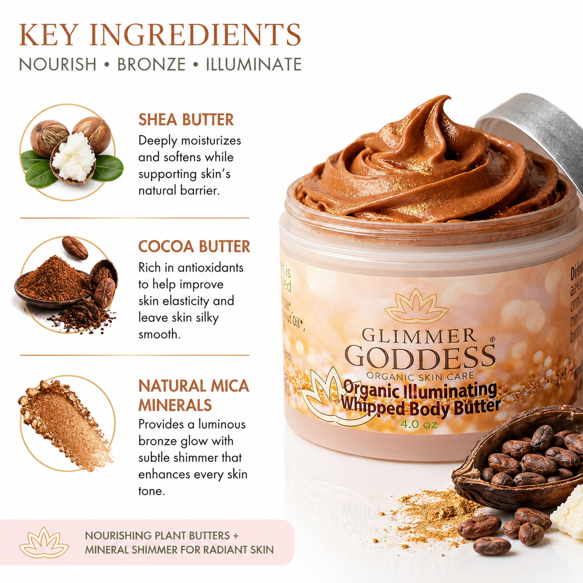 Mantequilla Corporal Bronceadora Orgánica Batida – Brillo Bronceado Instantáneo