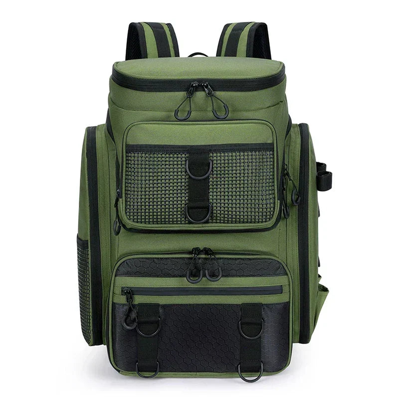 Mochila de Pesca y Camping 50L con Portacañas – Verde