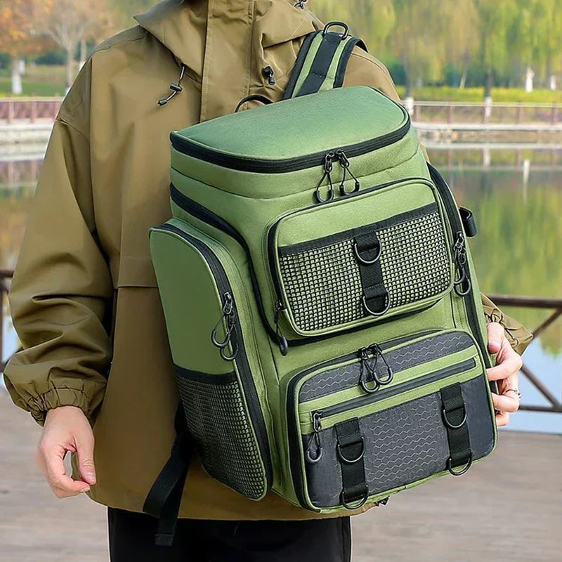 Mochila de Pesca y Camping 50L con Portacañas – Verde